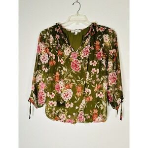 Haver & Blair London Ruffleneck Floral Blouse Top, Small